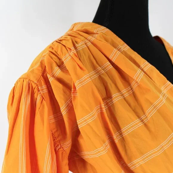 Acler Wyatt Crop Wrap Blouse Top 6 Orange White Pinstripe Balloon Puffy Sleeve S - Picture 3 of 9